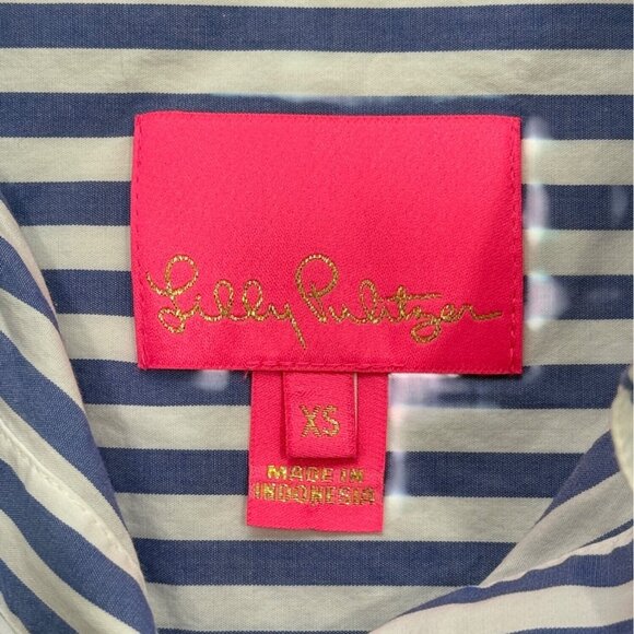 Lilly Pulitzer Blue White Striped Top Button-Up Shirt With Tie Sleeves Womens XS - Picture 3 of 7